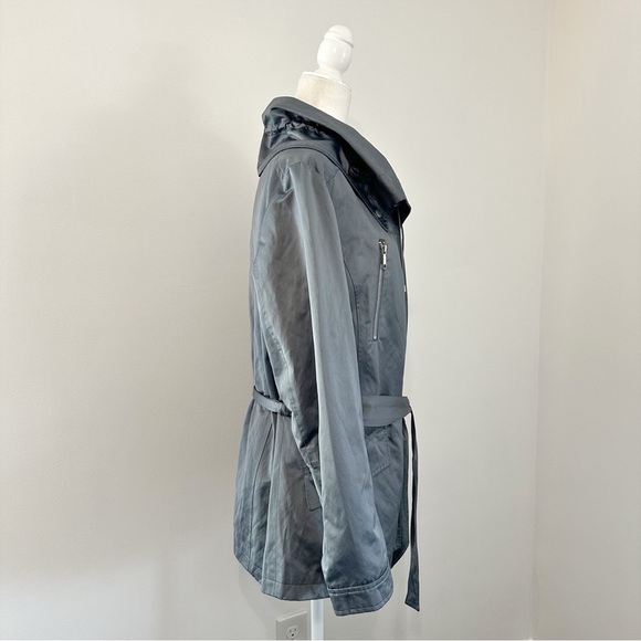 Lafayette 148 New York Metallic Button Zip Anorak Belted Jacket Silver Metal 10 - Picture 10 of 15